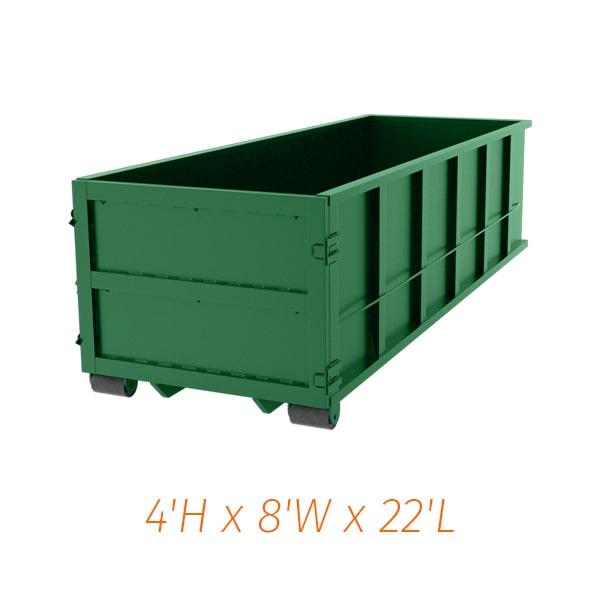 the 20 yard dumpsters can be used for a variety of materials including construction debris, household junk, and yard waste